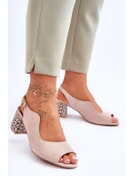 Dámské semišové sandály na podpatku model 21619303 Béžová - Maciejka
