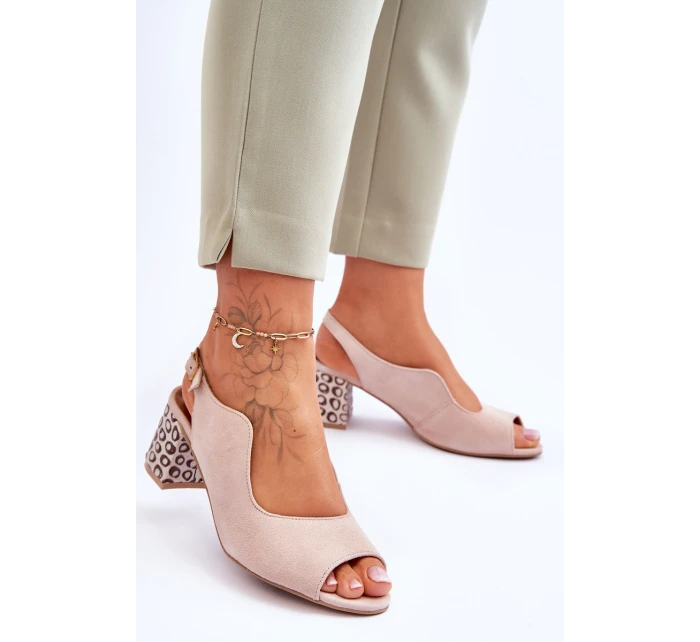 Dámské semišové sandály na podpatku model 21619303 Béžová - Maciejka