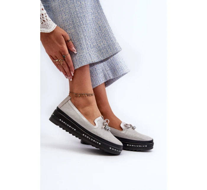 Lesklé Dámské Kozačky Kůže Na Platformě  Stříbrné model 21660111 - S.Barski