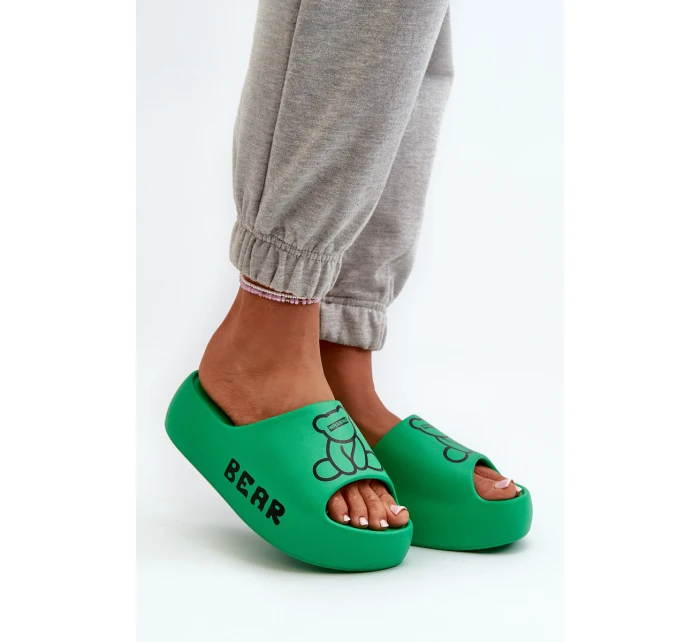 Dámské pěnové žabky na masivní podrážce s medvídkem Zelené model 21665955 - Boto