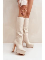 Kozačky Na Podpatku A Platformě Z Eko Kůže Světle Béžové model 21681408 - Boto