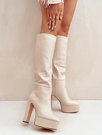 Kozačky Na Podpatku A Platformě Z Eko Kůže Světle Béžové Felilorn