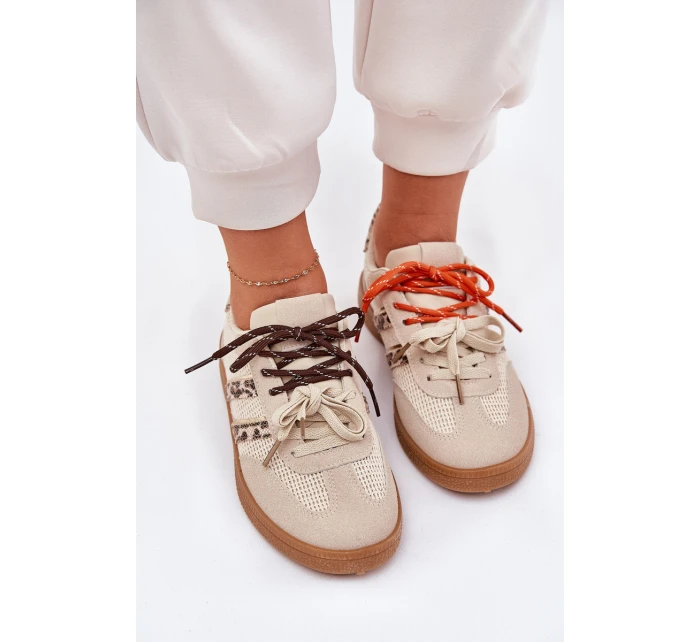 Dámské Tenisky S Dvojitým Šněrováním Leopardí Béžové Ollabes