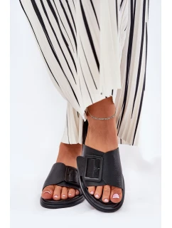 Dámské kožené sandály s přezkou D&A SJ2302-01 Černé