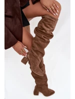 Vlnité kozačky z přírodního semiše na podpatku zateplené Zazoo 4228 světle hnědé