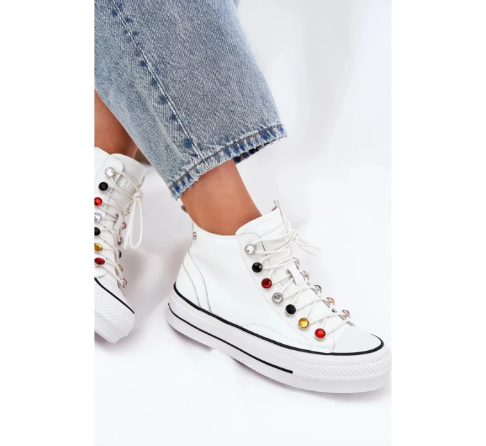 Dámské vysoké kožené trampky GOE – bílé