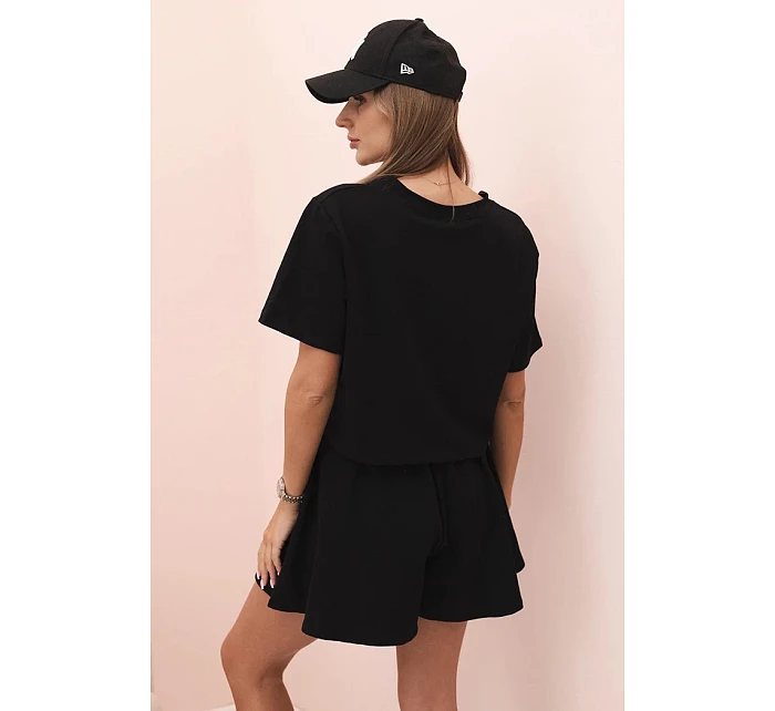 Dámský bavlněný komplet s širokými šortkami černý