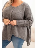 Dámský svetr Plus Size z model 21259036 s volným střihem a 3/4 rukávem grafitový - K-Fashion