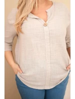 Dámská bavlněná halenka Plus Size s výstřihem na knoflíky béžová Dámská bavlněná halenka Plus Size s výstřihem na knoflíky béžová