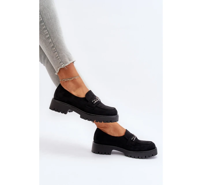 Dámské semišové mokasíny s ozdobou černé Loraleima