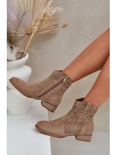 Dámské perforované botky na nízkém podpatku béžové Neliawen