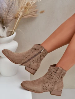 Dámské perforované botky na nízkém podpatku béžové Neliawen