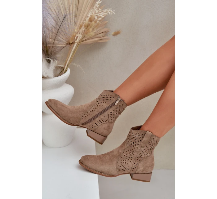 Dámské perforované botky na nízkém podpatku béžové Neliawen