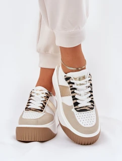 Dámské tenisky na masivní platformě se zvířecím vzorem béžovo-zlaté Telanila