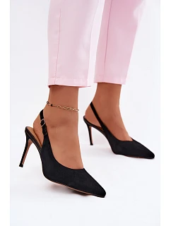 Dámské sandály na podpatku z přírodního semiše černé Kandy