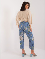 Modré látkové kalhoty s květinovým potiskem