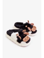 Dětské Chlupaté Pantofle S Motivem Krávy Černé Tamorrin