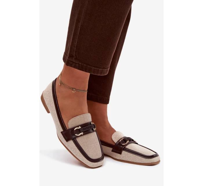Dámské mokasíny / loafersy s ozdobným detailem – hnědo-béžové Evelora