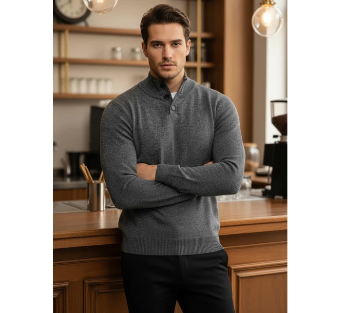 Pánský svetr se stojáčkem světle šedý Dstreet model 21995596 - FashionStreet