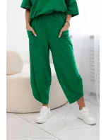 Bavlněný komplet halenka + kalhoty zelený