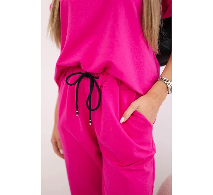 Bavlněný komplet halenka + kalhoty růžový Bavlněný komplet halenka + kalhoty růžový