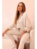 Dámský svetr s výstřihem do V a knoflíky béžový Dámský svetr s výstřihem do V a knoflíky béžový