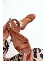 Dámské sandály z přírodní kůže na plochém podpatku Zazoo 3564 Camel Dámské sandály z přírodní kůže na plochém podpatku Zazoo 3564 Camel