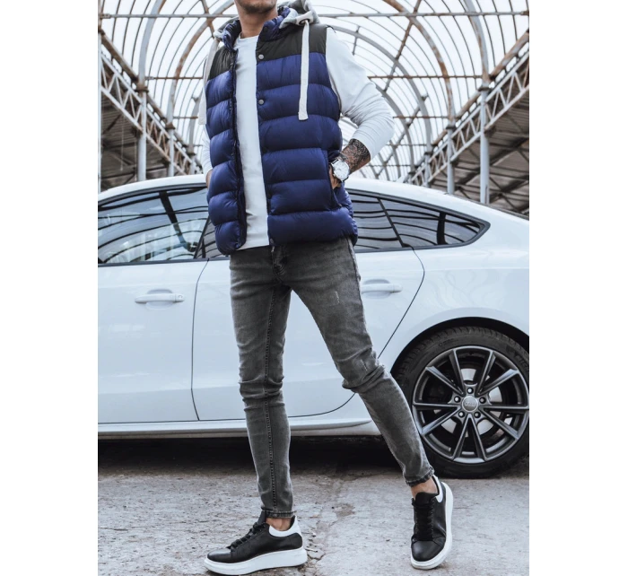Pánská prošívaná vesta s kapucí tmavě modrá FashionStreet TX3937