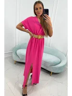 Dlouhé šaty s ozdobným páskem růžové Dlouhé šaty s ozdobným páskem růžové