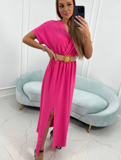 Dlouhé šaty s ozdobným páskem růžové