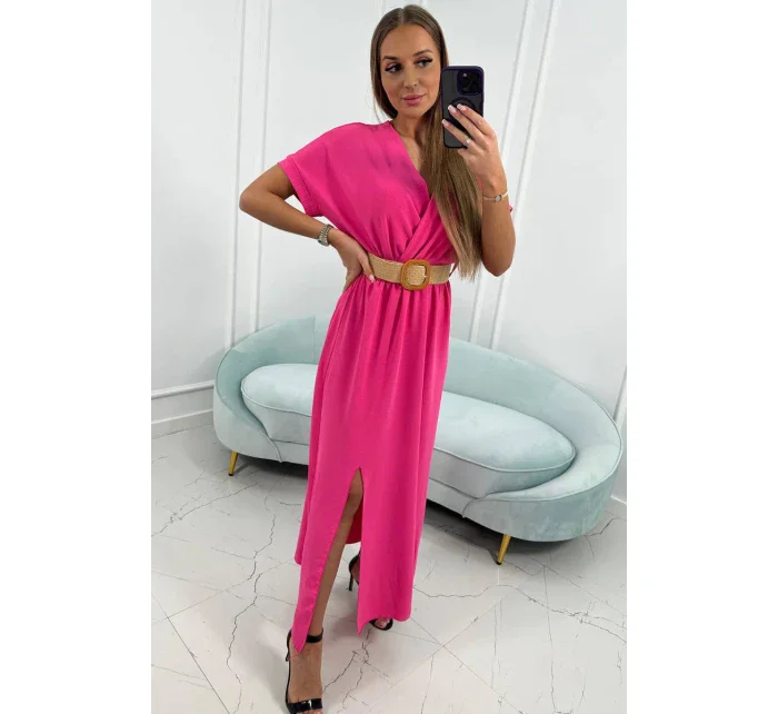 Dlouhé šaty s ozdobným páskem růžové Dlouhé šaty s ozdobným páskem růžové