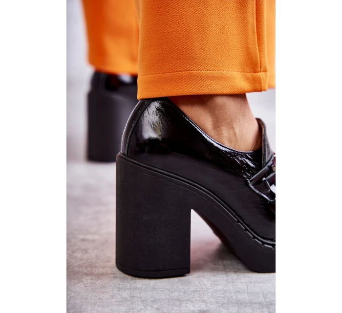 Lakované boty na masivním sloupku Černé model 21596565 - Boto