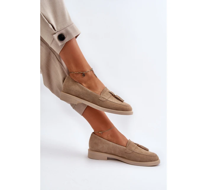 Bezové Dámské Mokasíny Na Ploché Podrážce Zazoo 3420