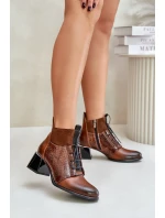 model 21677160 Kožené boty na podpatku zateplené hnědé - Zazoo
