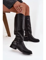 Zateplené dámské kozačky na ploché podrážce s ozdobným detailem Černé model 21714930 - Boto Zateplené dámské kozačky na ploché podrážce s ozdobným detailem Černé model 21714930 - Boto