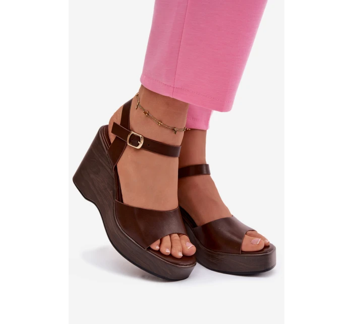Dámské sandály na platformě Eko kůže Čokoládové model 21937495 - Boto