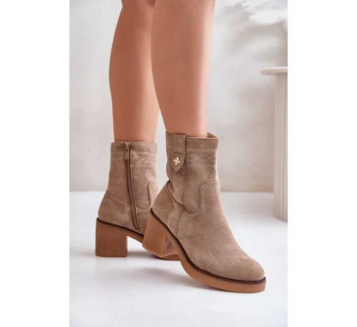 Zateplené Dámské Kotníkové Boty Na Podpatku Béžové Vailia
