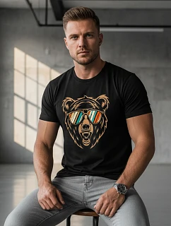 Pánské bavlněné tričko s potiskem medvídka černé FashionStreet NX041R