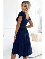 425-8 MATILDE Šaty s výstřihem a krátkými rukávy - GRANITE se třpytkami