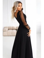 LORETTA dlouhé šaty s rukávy a výstřihem černé model 21791763 - numoco LORETTA dlouhé šaty s rukávy a výstřihem černé model 21791763 - numoco