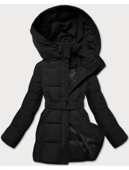 Černá vypasovaná zimní bunda s opaskem model 21248114 - Banna Černá vypasovaná zimní bunda s opaskem model 21248114 - Banna