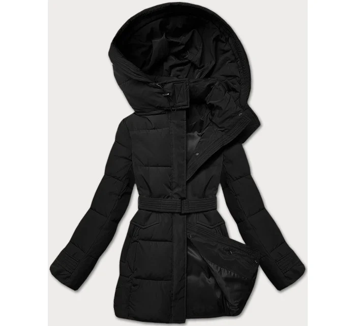 Černá vypasovaná zimní bunda s opaskem model 21248114 - Banna Černá vypasovaná zimní bunda s opaskem model 21248114 - Banna