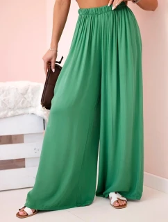Široké dámské kalhoty s elastickým pasem zelený