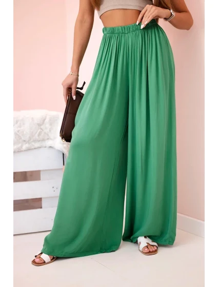 Široké dámské kalhoty s elastickým pasem zelený
