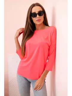 Dámská halenka s lodičkovým výstřihem růžová neonová