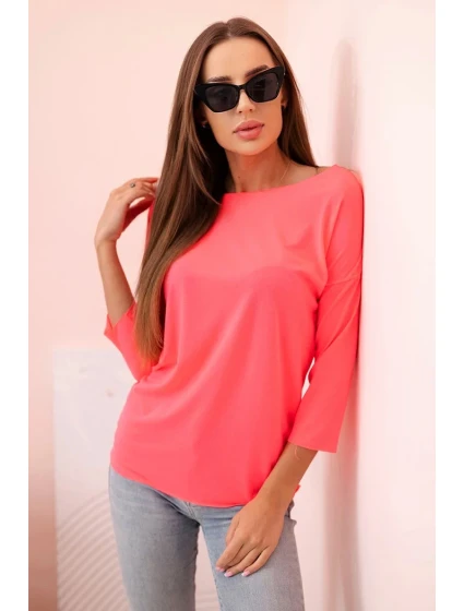 Dámská halenka s lodičkovým výstřihem růžová neonová