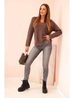 Dámský svetr s viskózou a výstřihem do V mocca