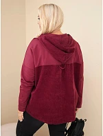 Dámská bavlněná mikina Plus Size s kapucí a knoflíky bordó barva