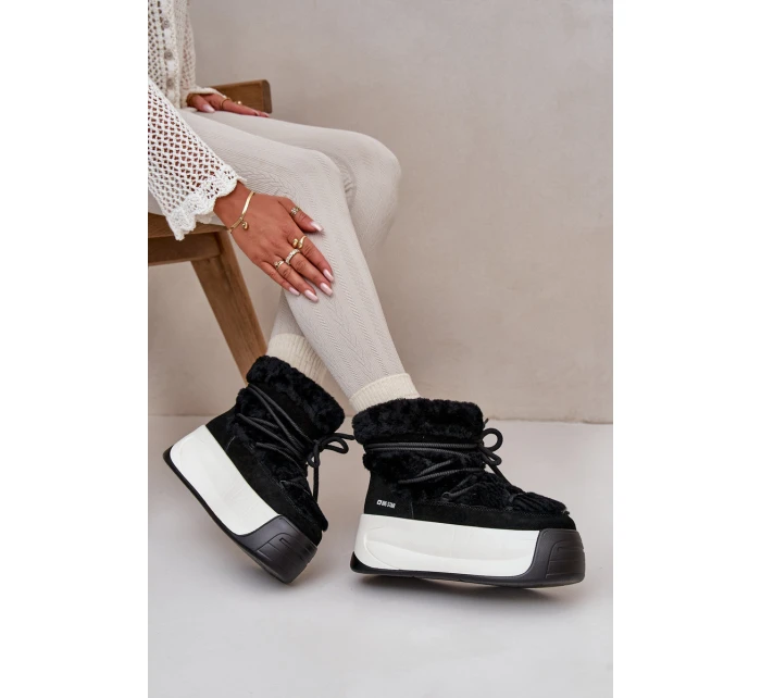 Dámské Kožené Sněhule Na Silné Podešvi S Kožešinou Big Star OO274A206 Černé
