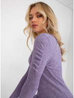 Klasický fialový žebrovaný svetr s nabíranými rukávy
